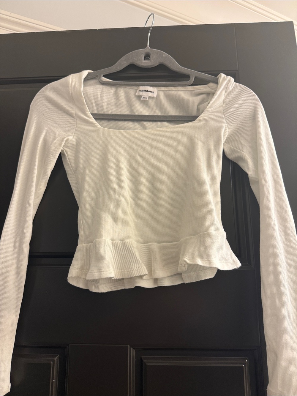 Superdown White Longsleeve Top with Ruffle